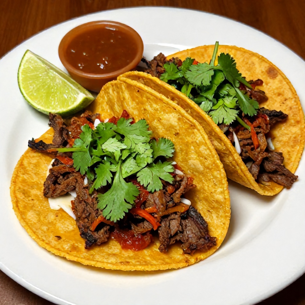 Plated Pot Birria Tacos with Lime and Cilantro