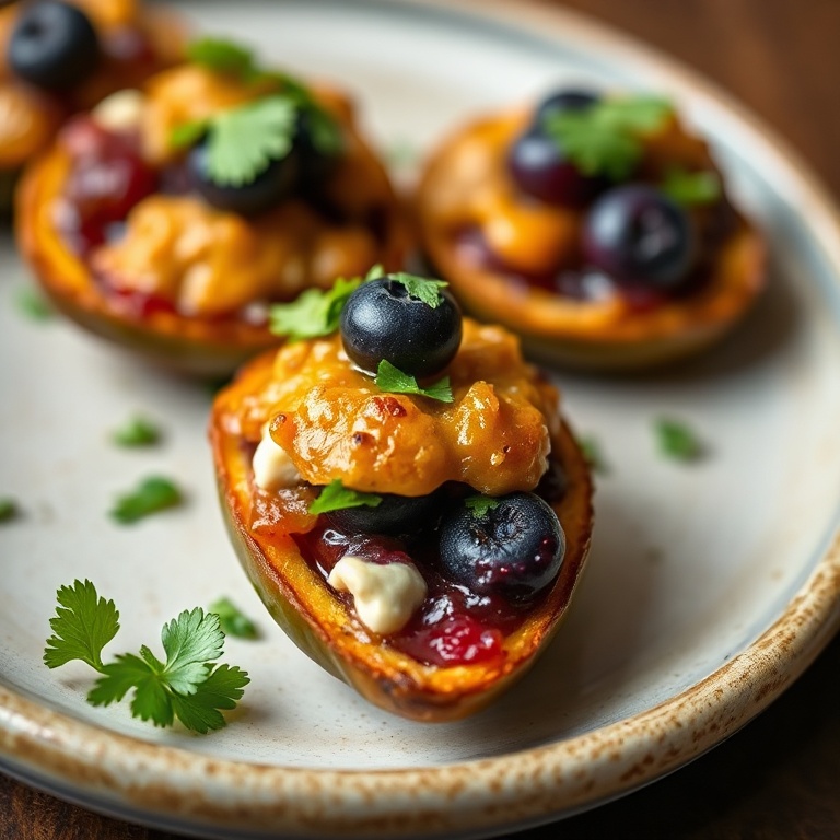 Serving of baked blueberry brie jalapeño poppers with a sprinkle of cilantro