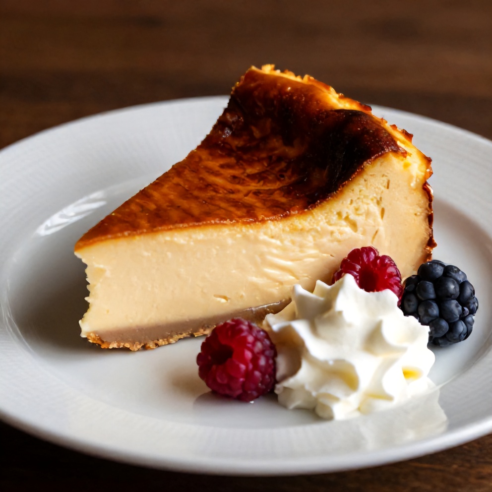 Plated burnt basque cheesecake with caramelized top