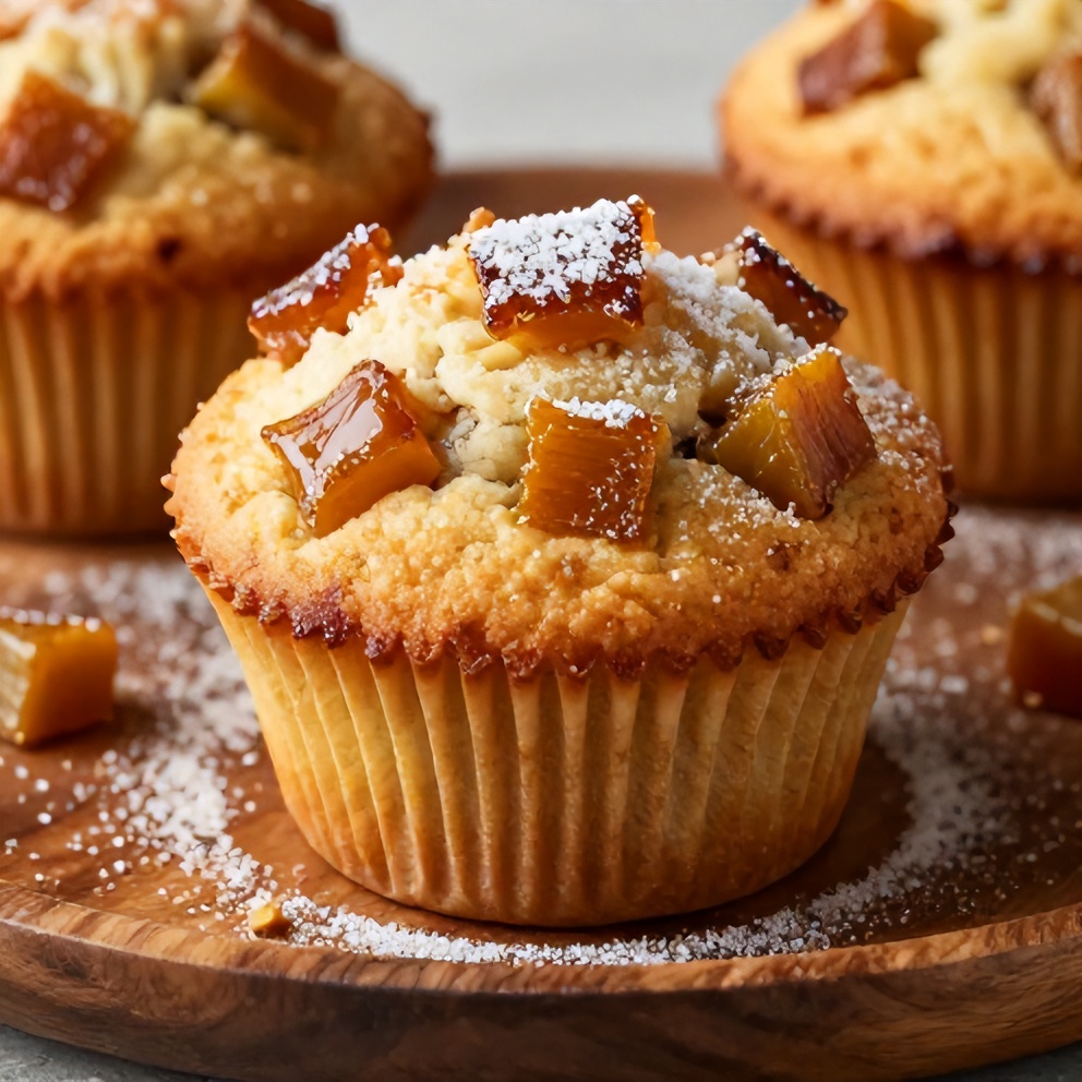 Freshly Baked Caramelized Rhubarb Muffins