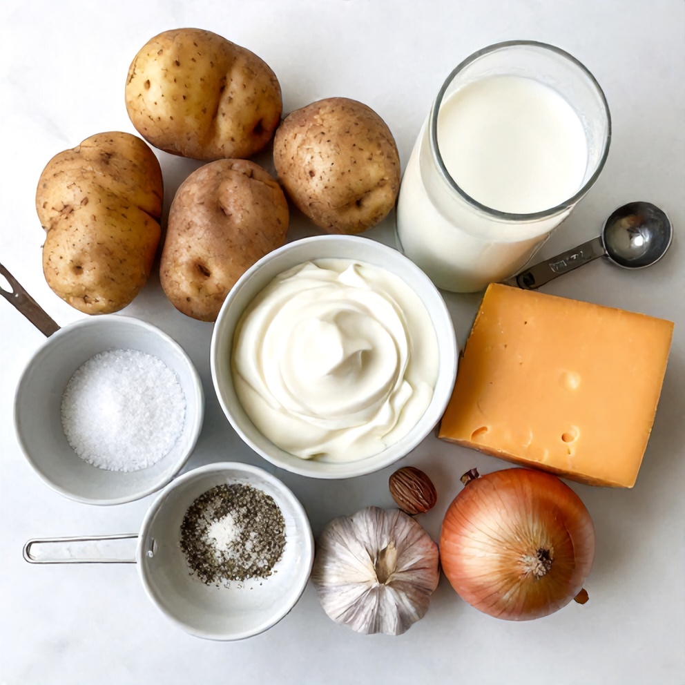 Raw ingredients for classic scalloped potatoes