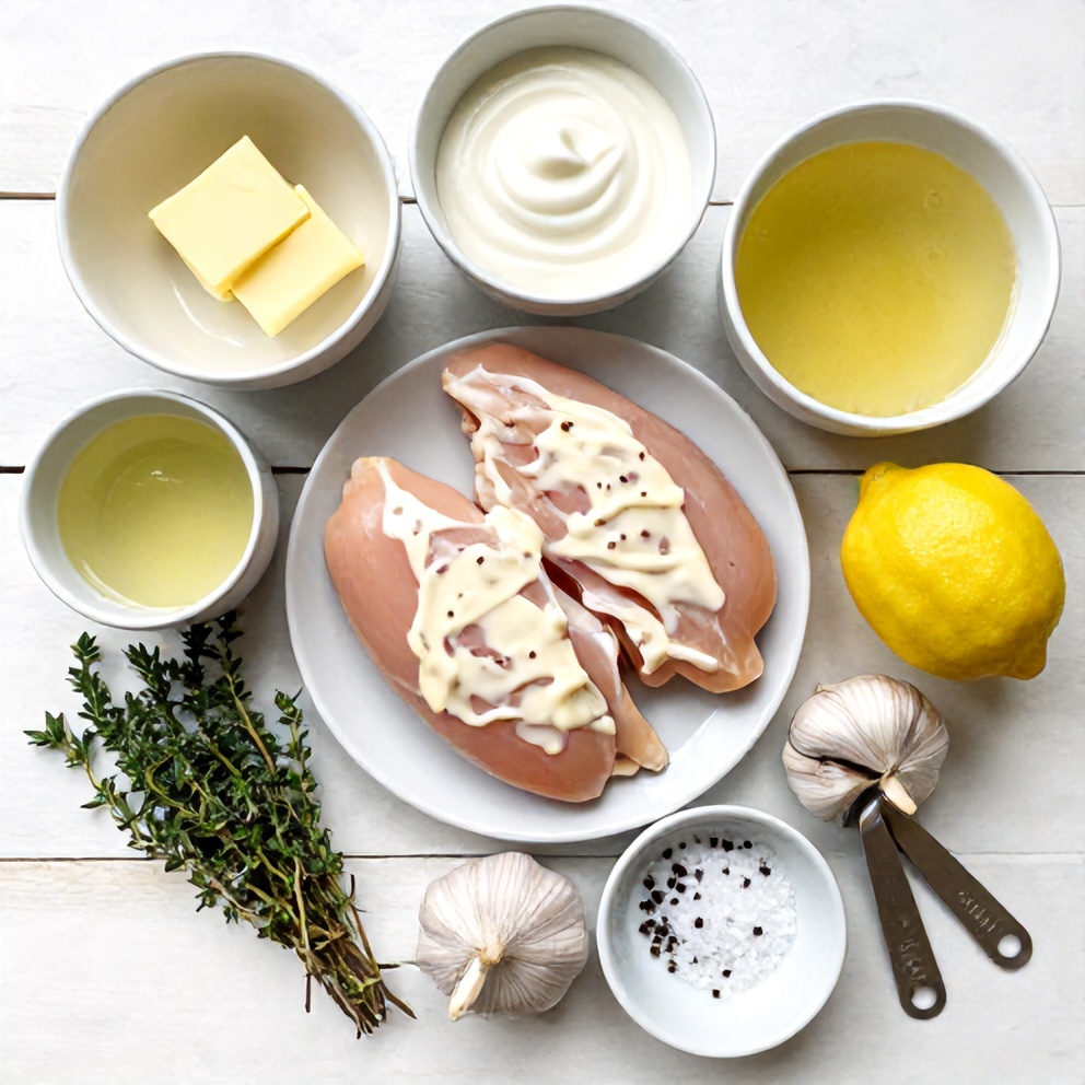 Raw ingredients for Creamy Baked Lemon Butter Chicken