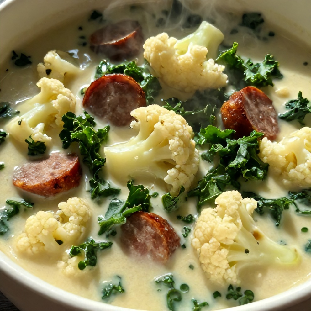 creamy cauliflower sausage kale soup