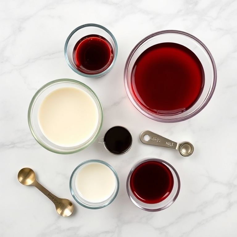 Ingredients for Creamy Cherry Rose Mudslide Cocktail
