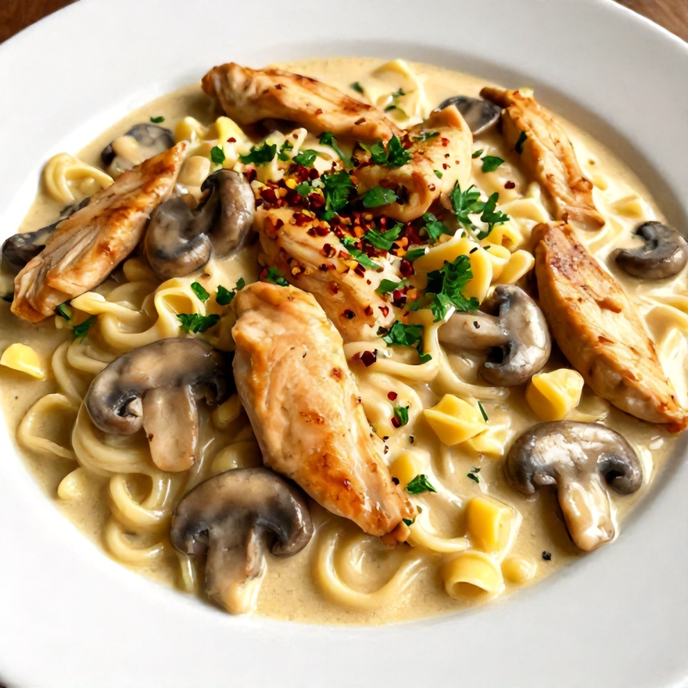 Plated Creamy Chicken Stroganoff