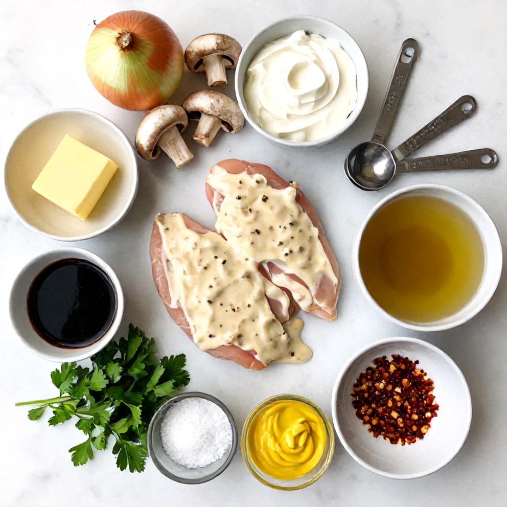 Raw Ingredients for Creamy Chicken Stroganoff