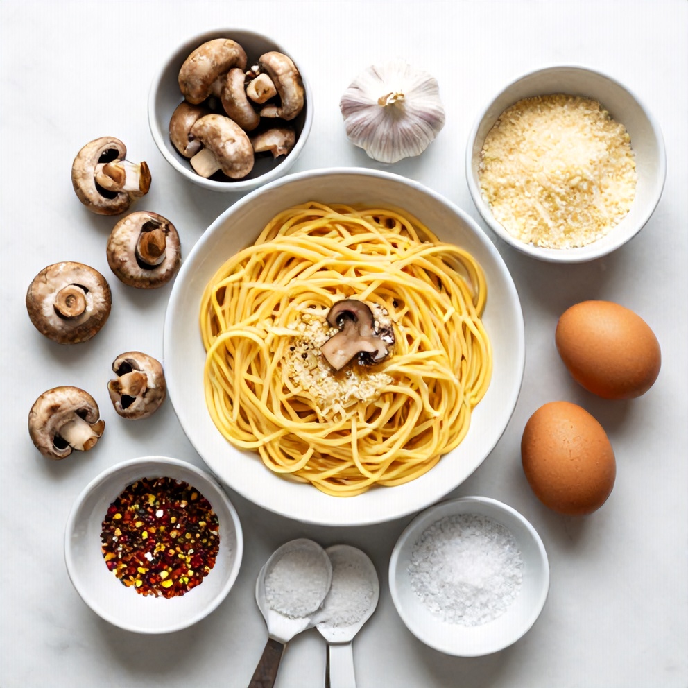 Raw ingredients for Italian Mushroom Carbonara