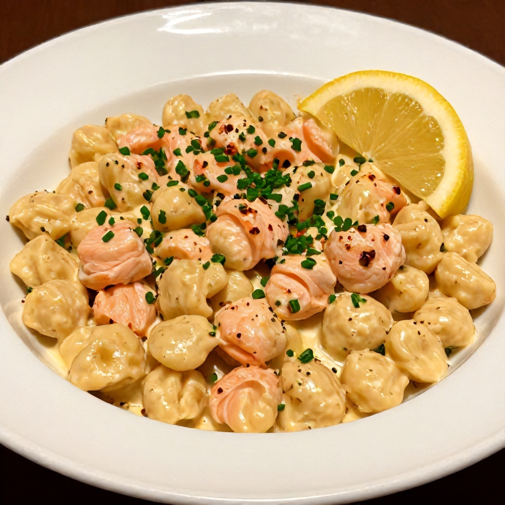 Plated creamy smoked salmon gnocchi