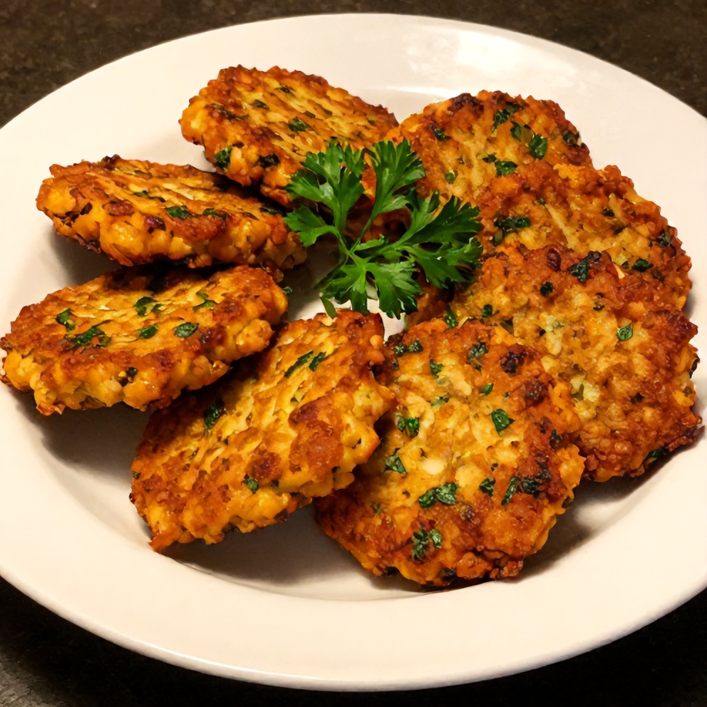 Plated serving of crispy baked chickpea patties with fresh herbs