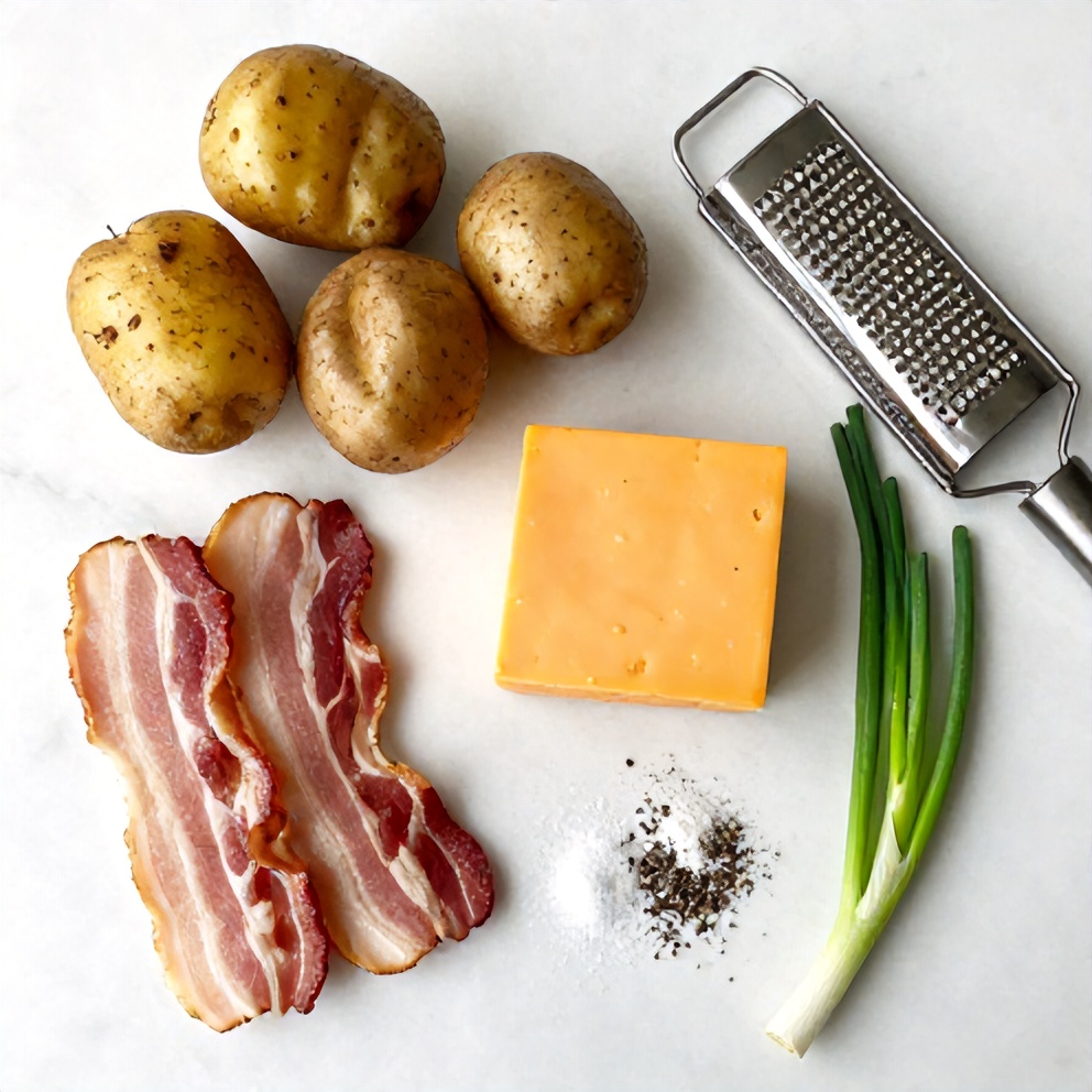 Raw ingredients for Cheesy Potato Skins with Bacon