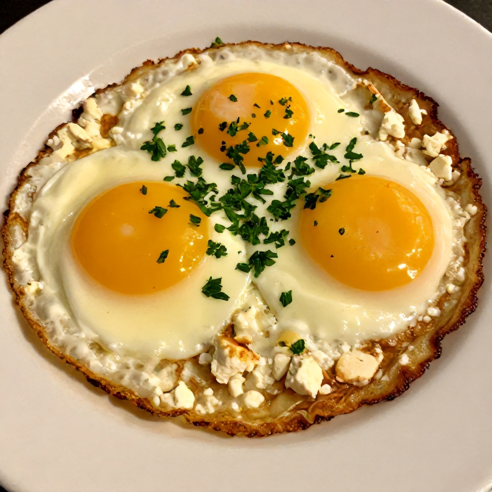 Crispy Feta Fried Eggs ready to serve