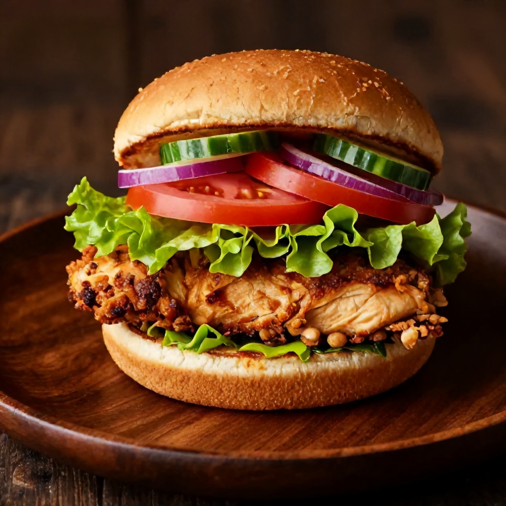 Plated Greek chicken burger