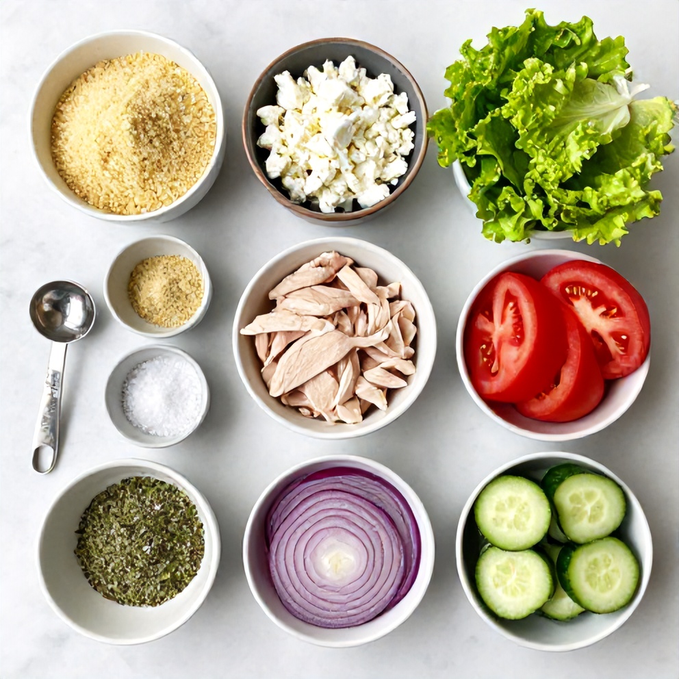 Raw ingredients for Greek chicken burgers