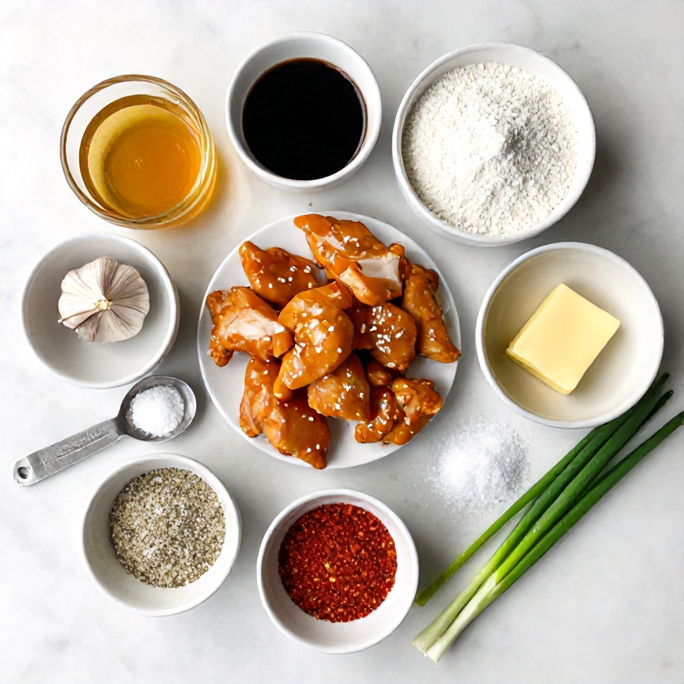 Raw ingredients for Crispy Honey Butter Chicken Bites