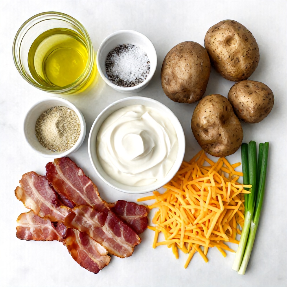 Raw ingredients for loaded baked potatoes