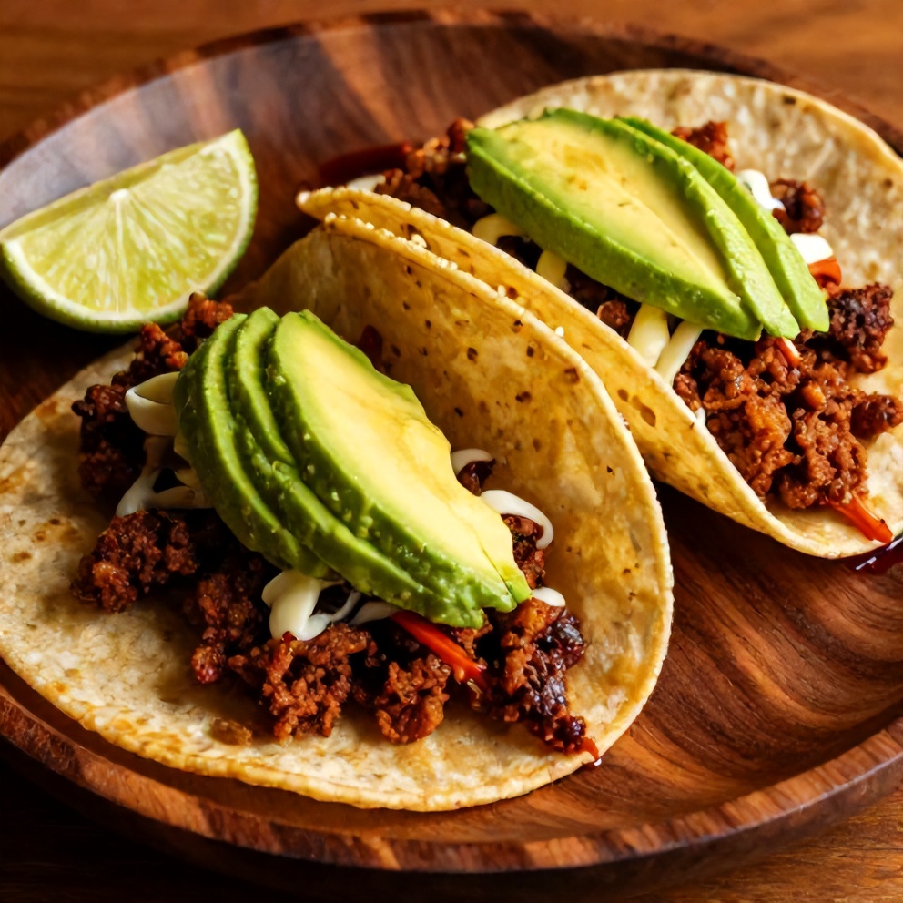 Plated Crispy Pot Birria Tacos with avocado and lime