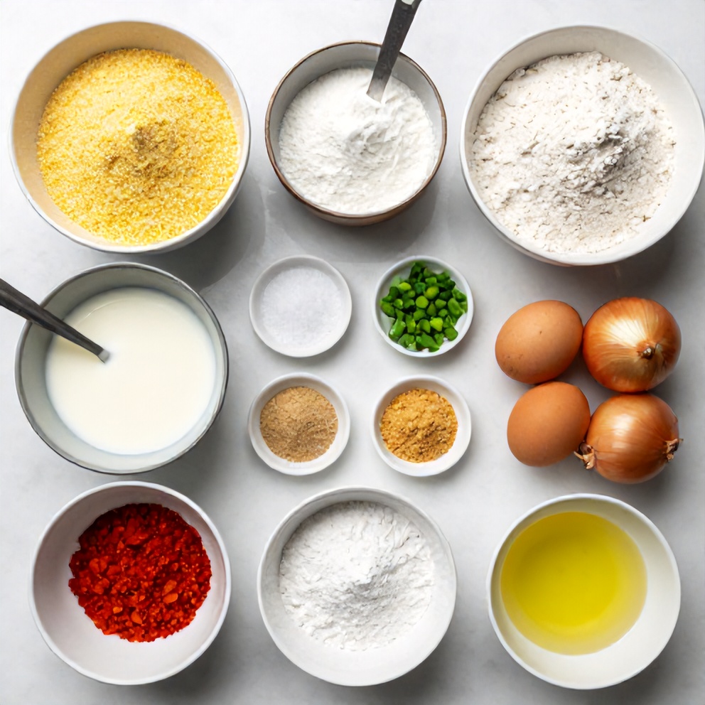 Hushpuppies ingredients on a marble surface