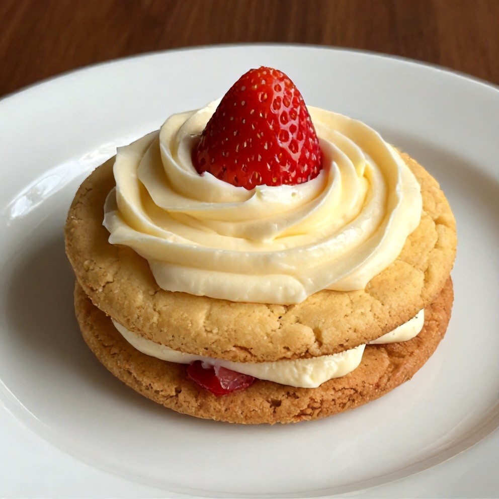 Plated Strawberry Cheesecake Cookie with Cream Cheese Frosting