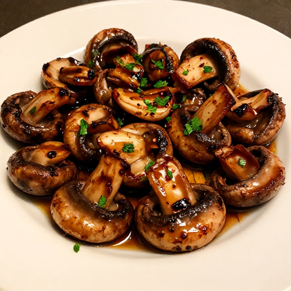 Plated Balsamic Roasted Garlic Mushrooms