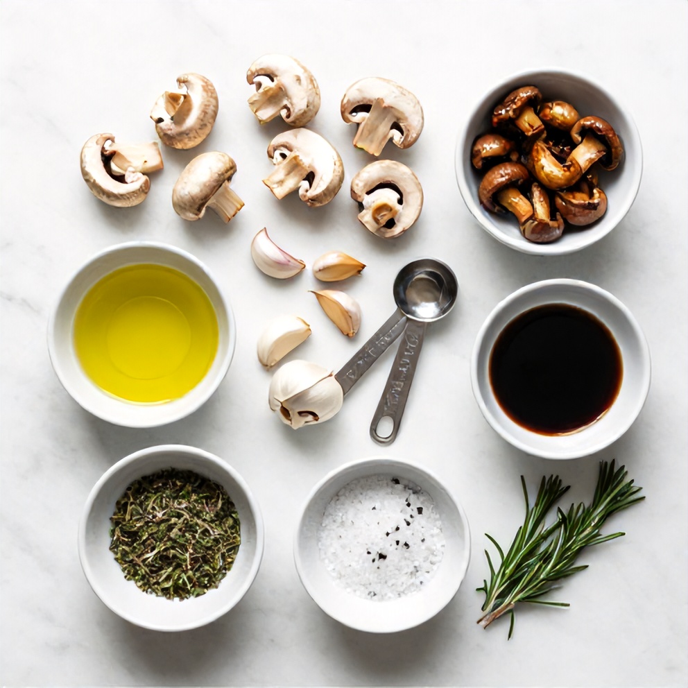 Raw Ingredients for Balsamic Roasted Garlic Mushrooms
