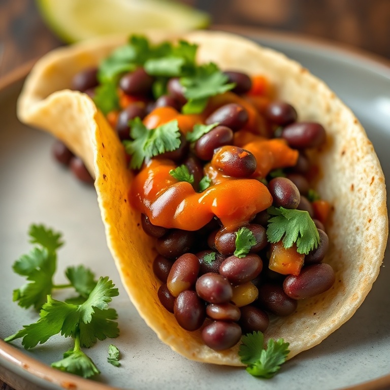 Easy Black Bean Tacos with Creamy Cilantro Sauce
