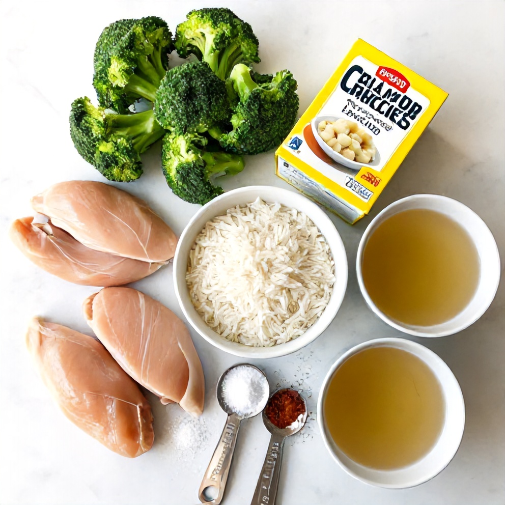 Easy Cheesy Broccoli Chicken and Rice Crockpot Dinner Ingredients
