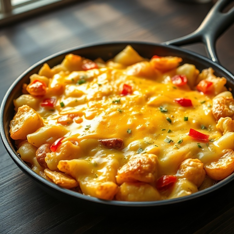 easy cheesy potato egg scramble