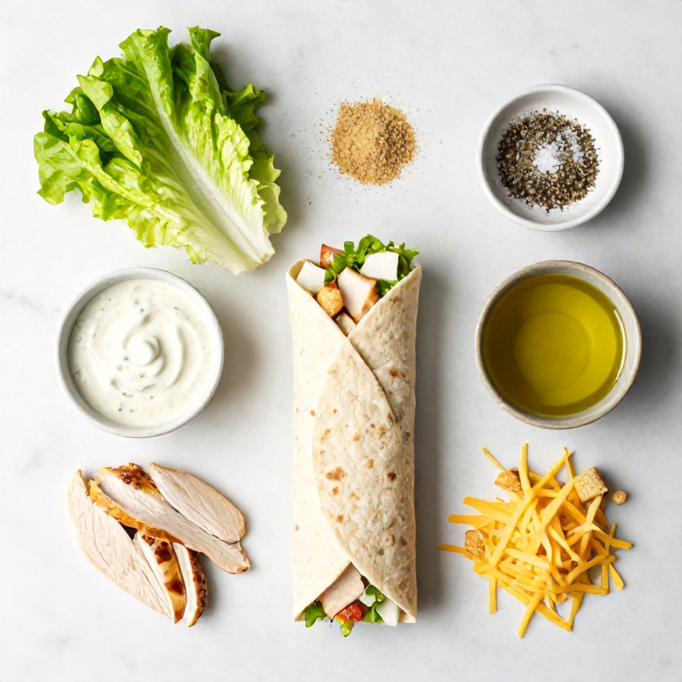 Raw ingredients for Chicken Caesar Wrap