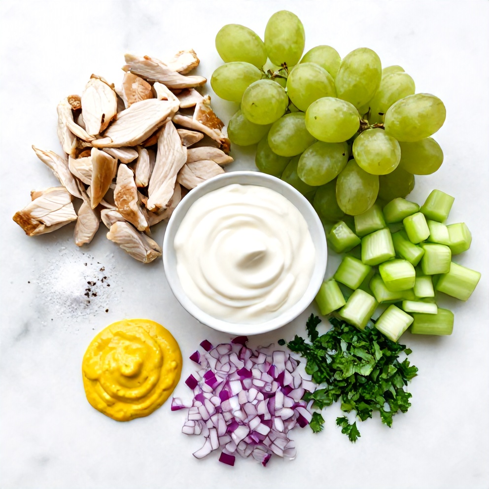 Raw ingredients for Easy Chicken Grape Salad