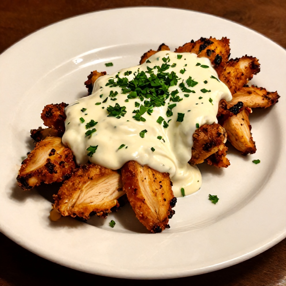 Plated Chicken Shawarma with Garlic Sauce