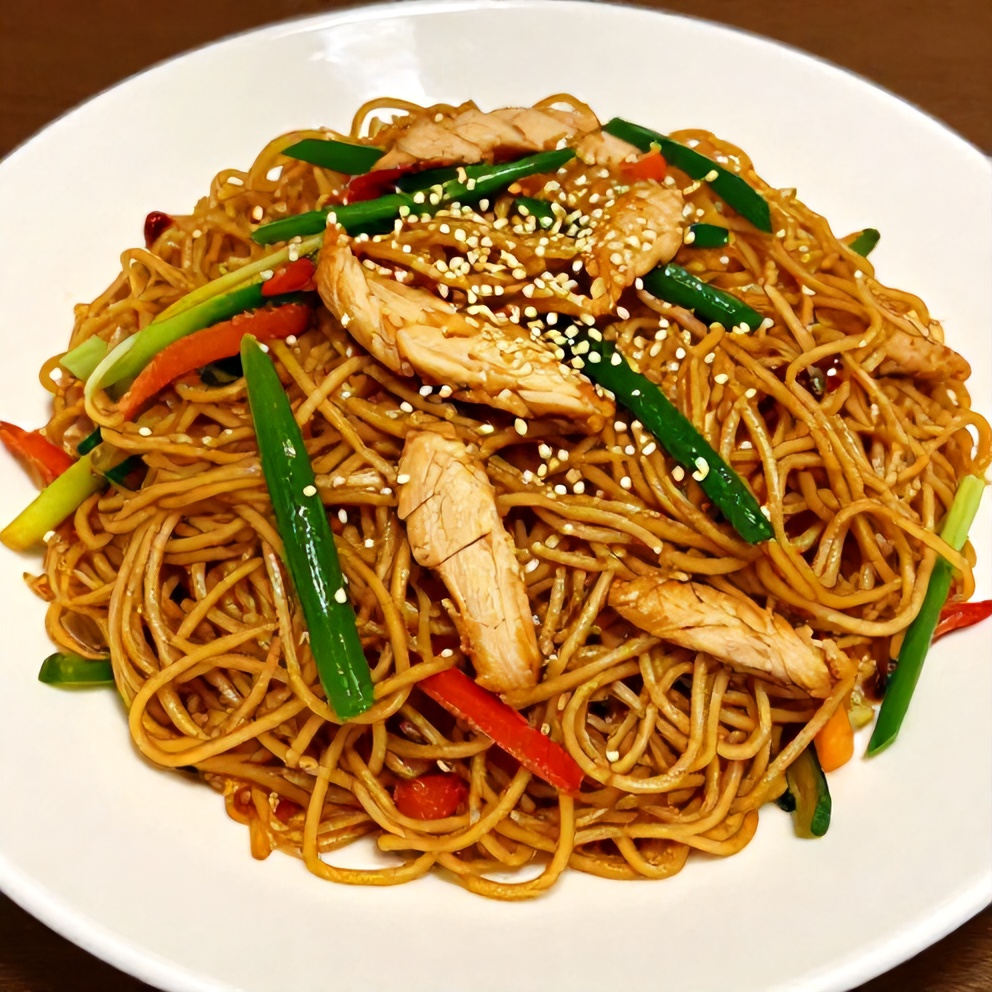 Finished Easy Chinese Chow Mein on a plate