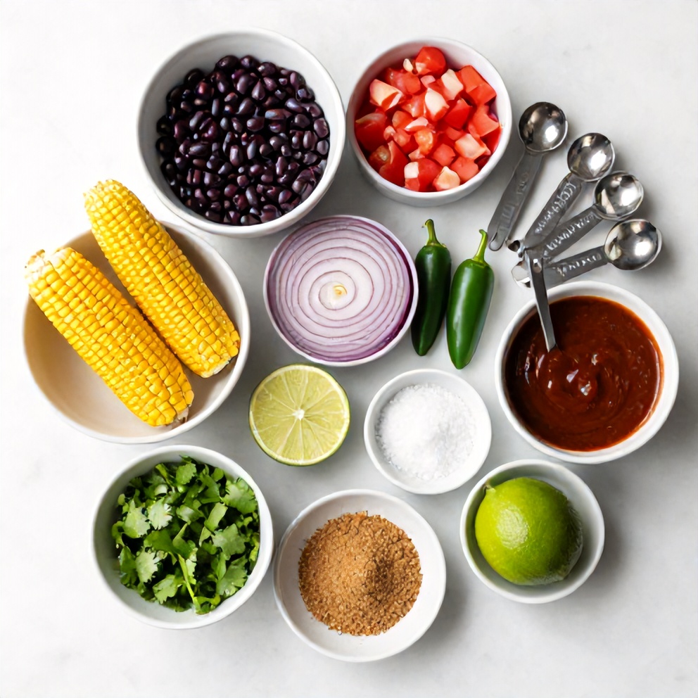 Raw ingredients for easy chipotle corn salsa