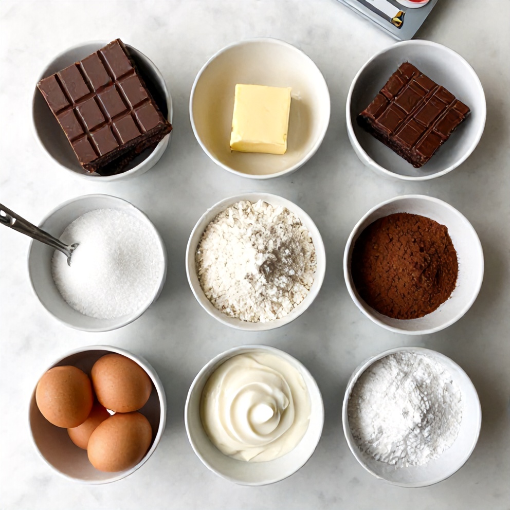 Raw ingredients for Chocolate Mousse Brownies