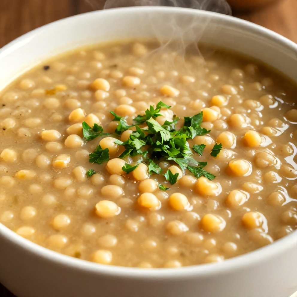 Bowl of Classic Split Pea Soup with a sprinkle of parsley