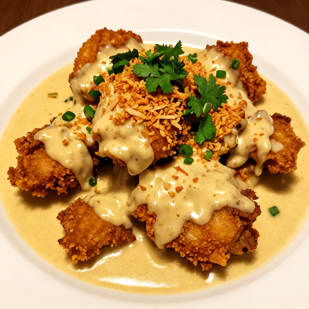 Plated Coconut Chicken with Creamy Sauce