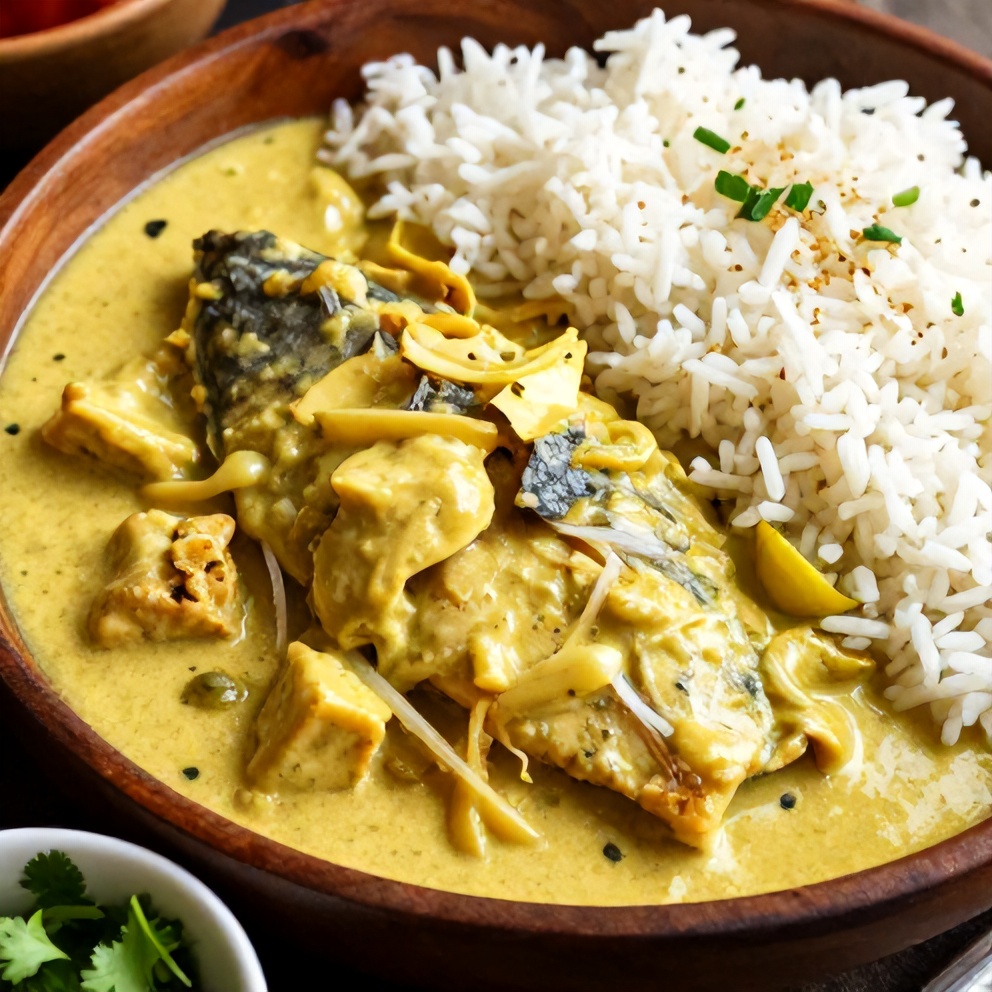 Plated Easy Coconut Lime Fish Curry with Jasmine Rice