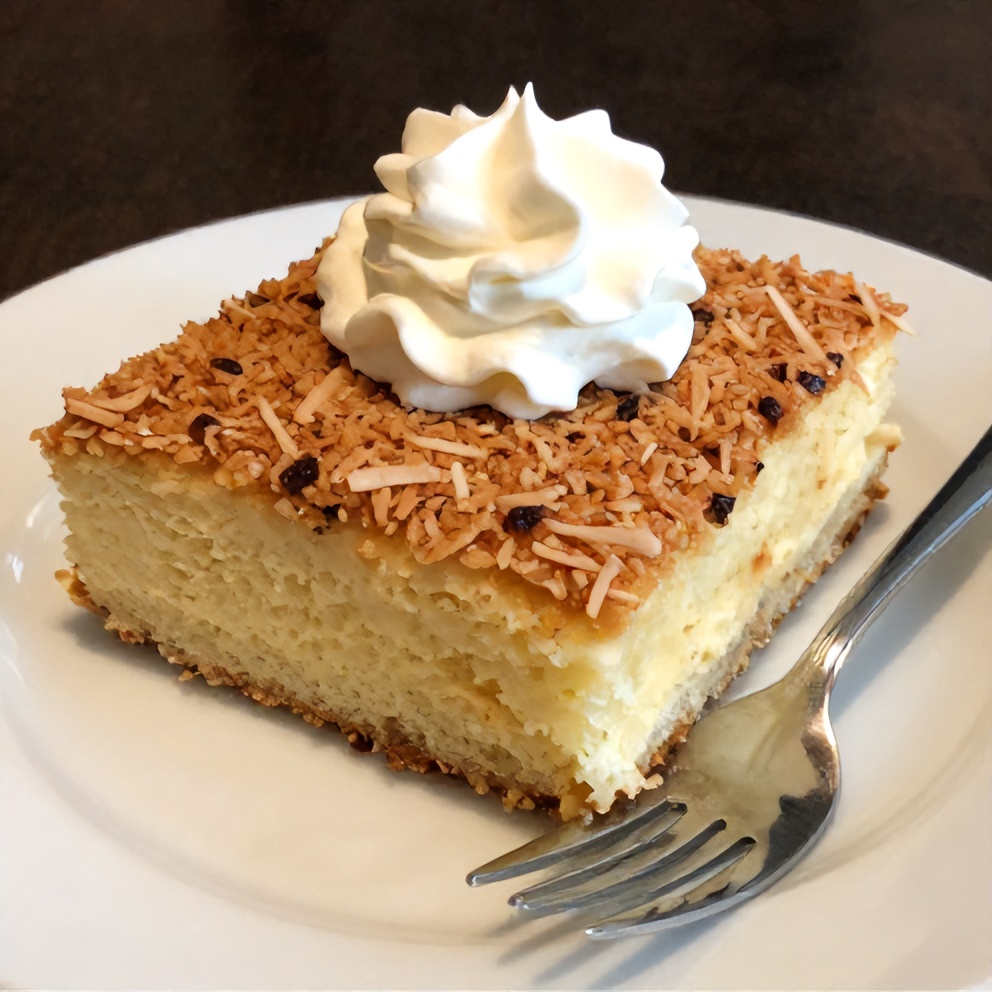 Easy Coconut Milk Snack Cake on a plate with a fork