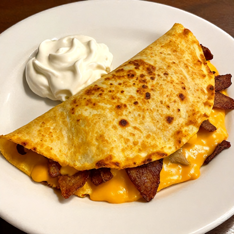 Plated Copycat Taco Bell Meximelt with a side of sour cream