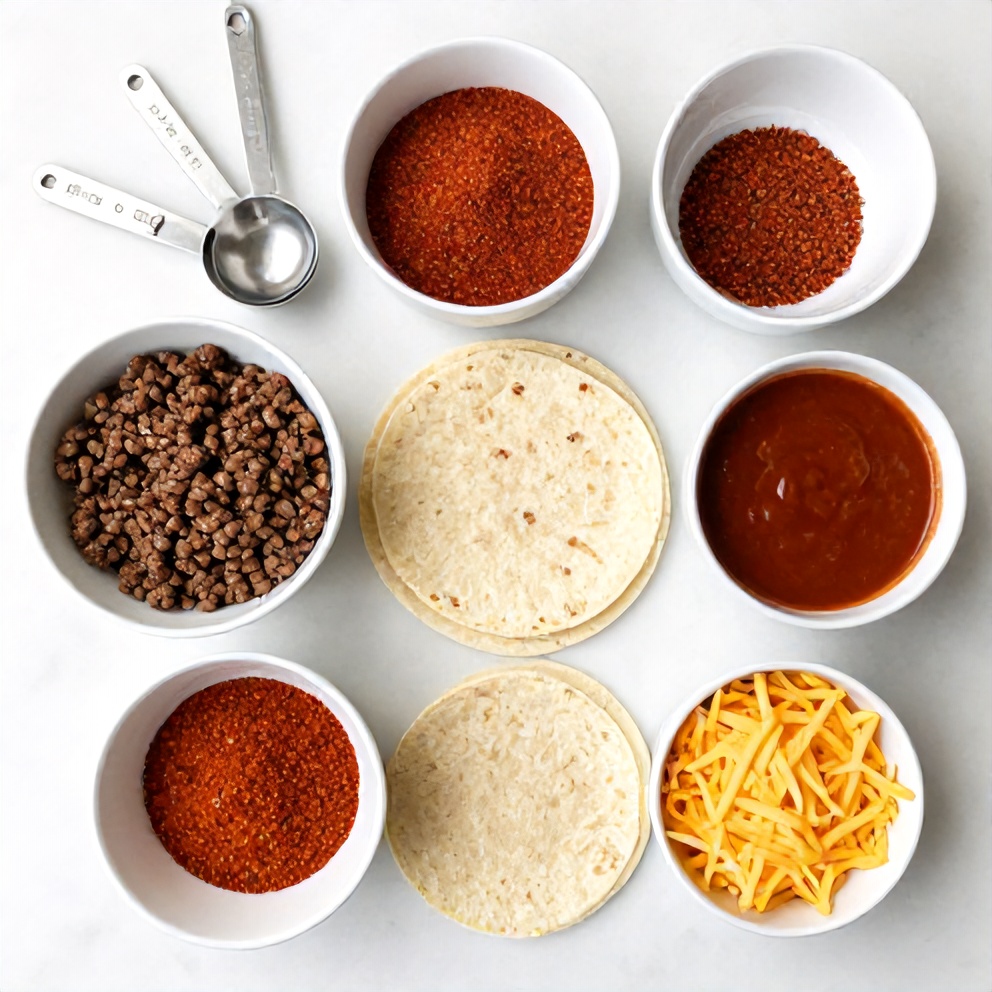 Raw ingredients for Copycat Taco Bell Meximelt arranged on a marble surface