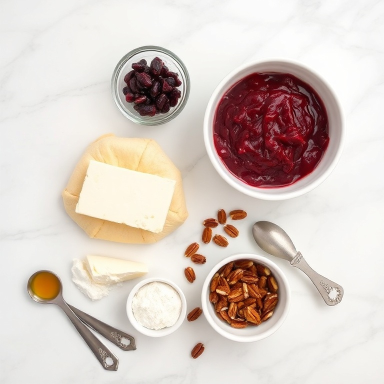 Brie, crescent dough, cranberry sauce, pecans, honey