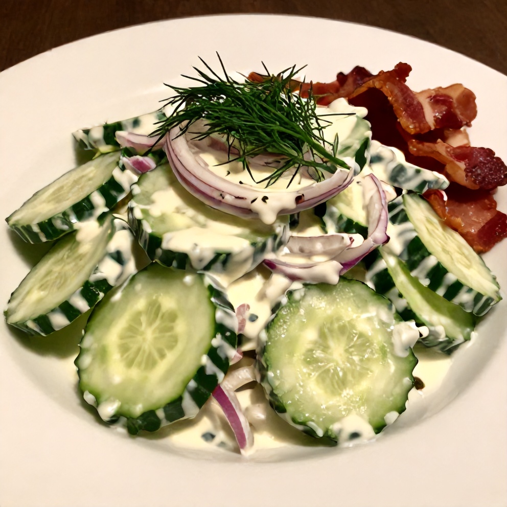 Plated serving of creamy cucumber salad