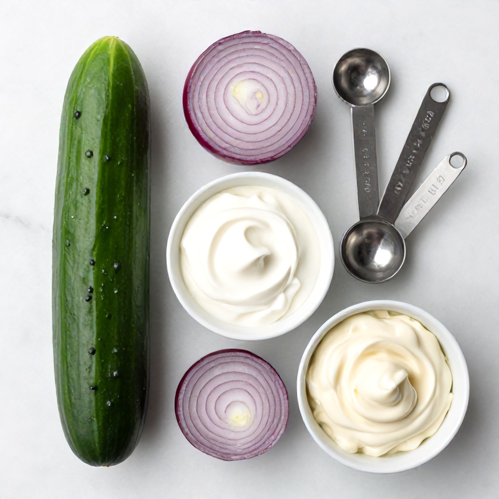 Raw ingredients for creamy cucumber salad