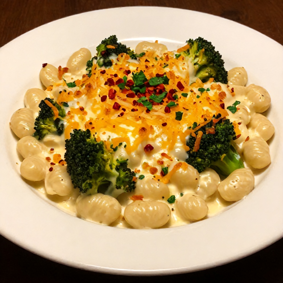Gnocchi Broccoli Bake with crispy cheese topping