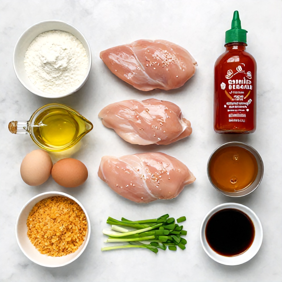Raw Ingredients for Bang Bang Chicken Skewers