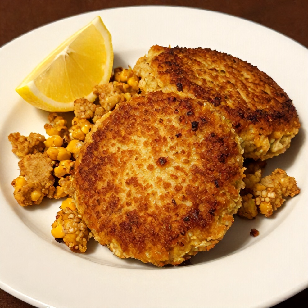 Plated Crab Cakes with Cornbread Stuffing