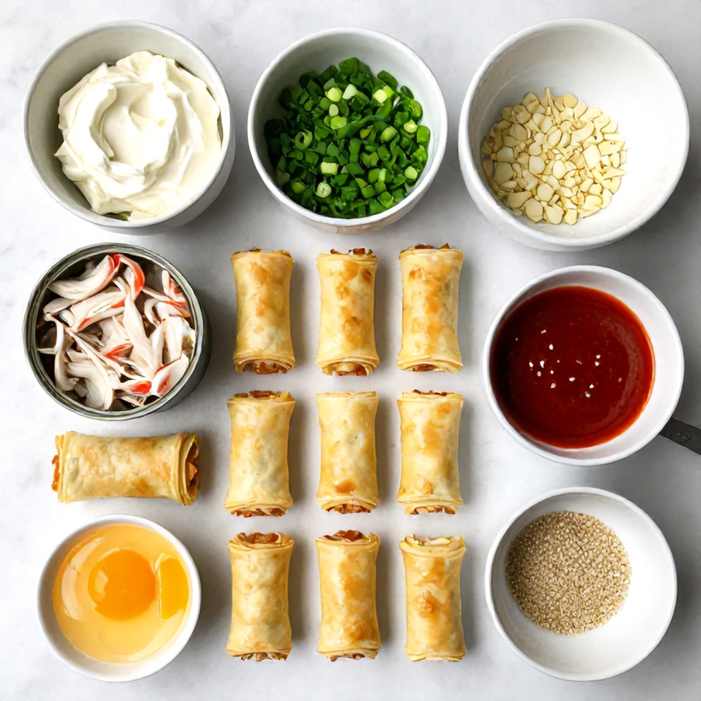 Crab Rangoon Pinwheels ingredients on a marble surface