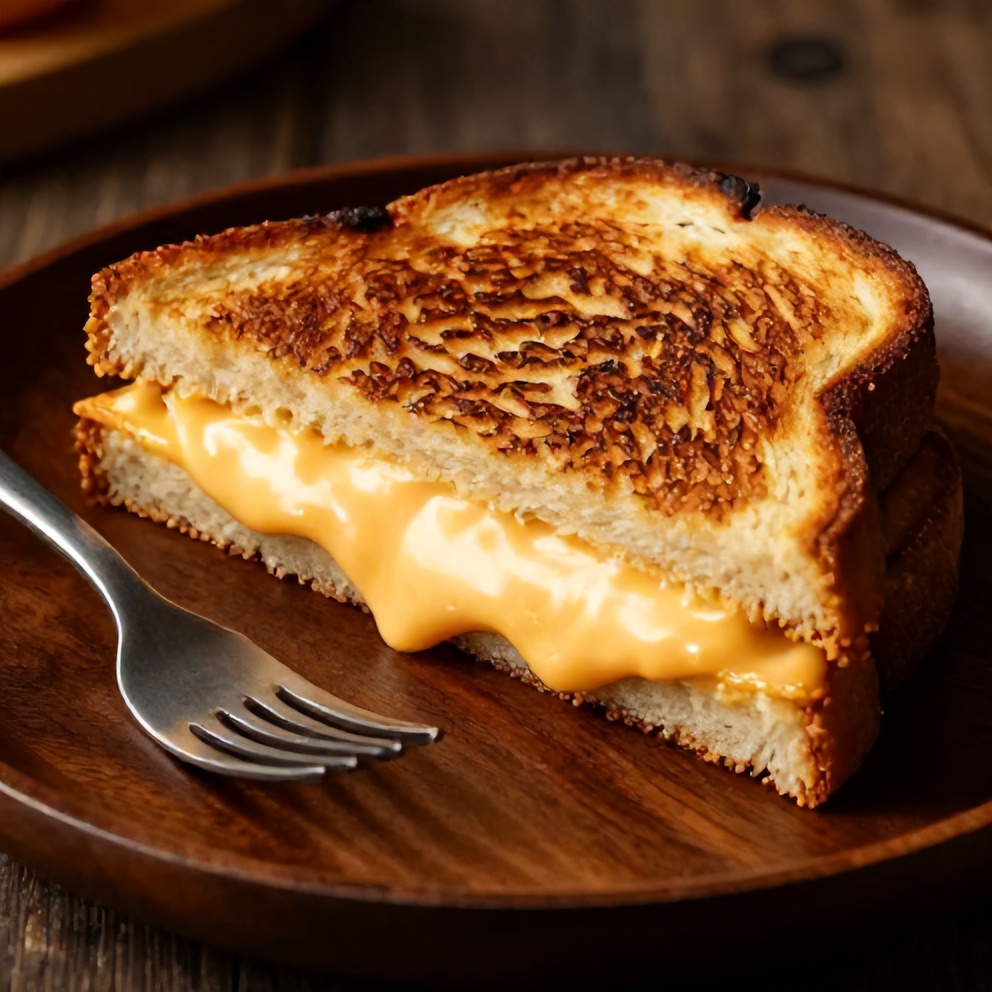 Grilled cheese sandwich on a plate with a fork