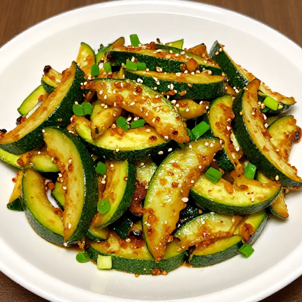 Crispy Zucchini Stir Fry plated on a white dish