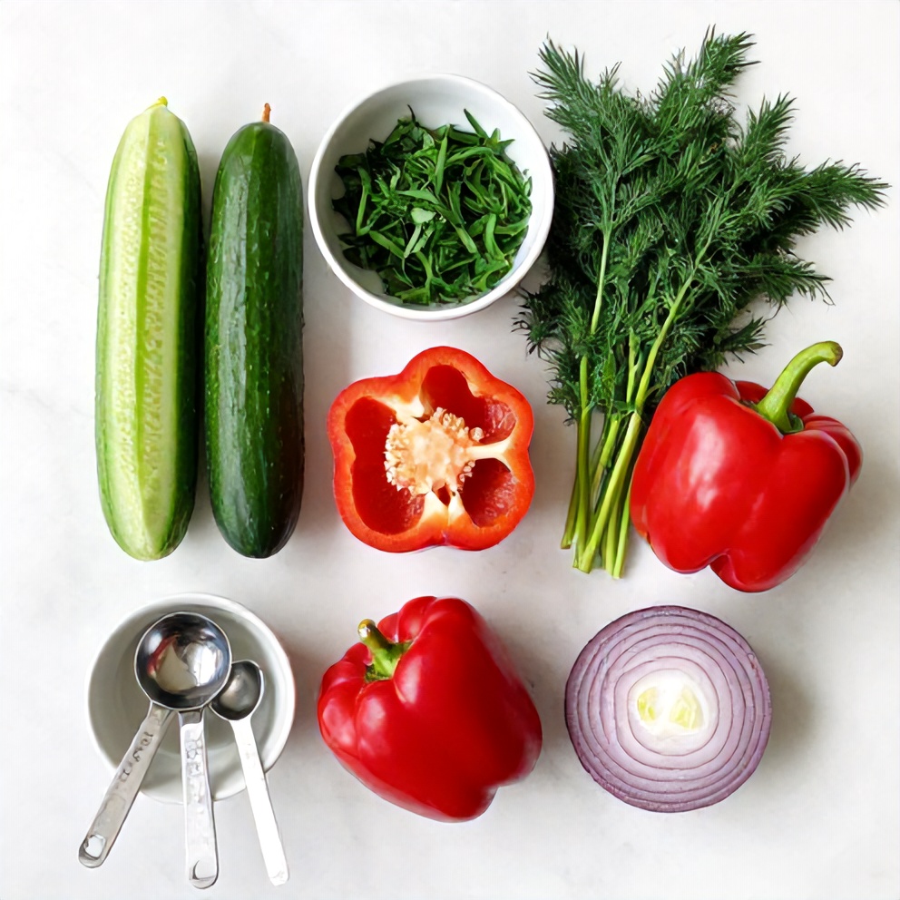 Raw Ingredients for Cucumber Pepper Salad