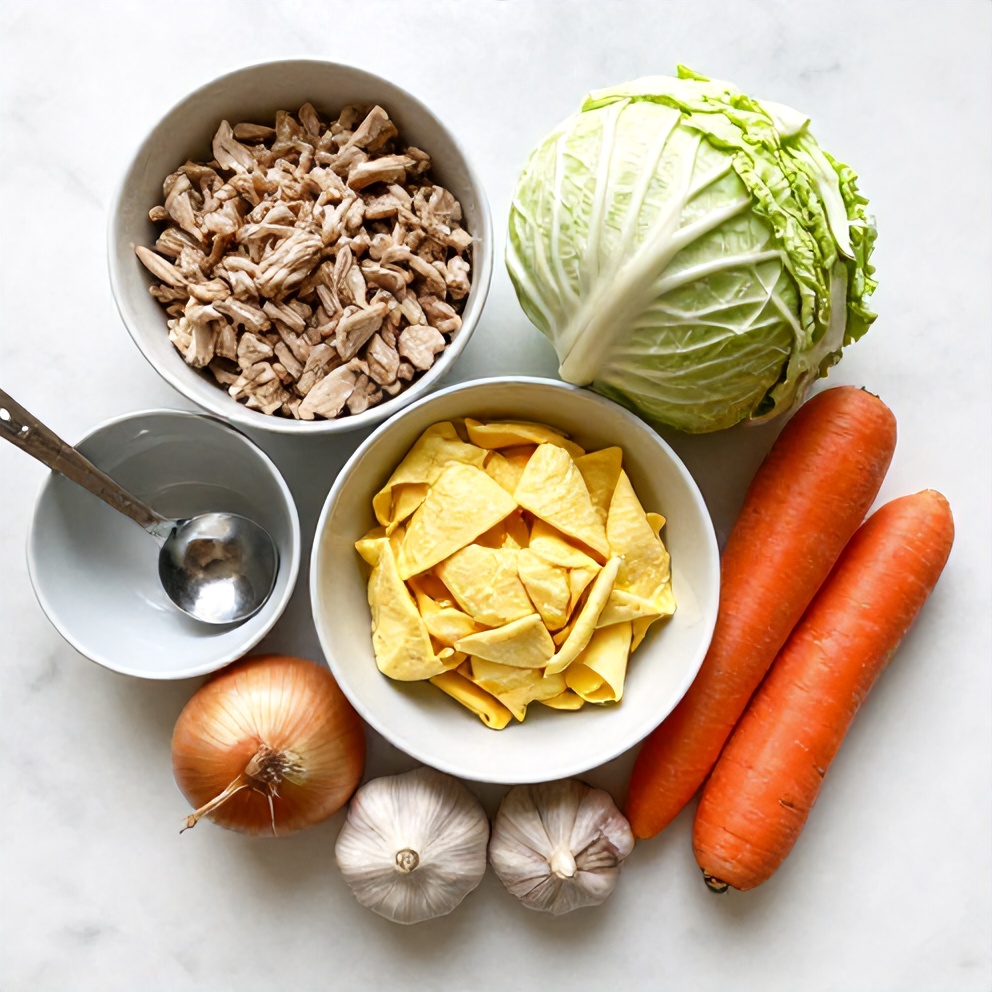 Raw ingredients for Easy Egg Roll in a Bowl with Ground Turkey and Cabbage